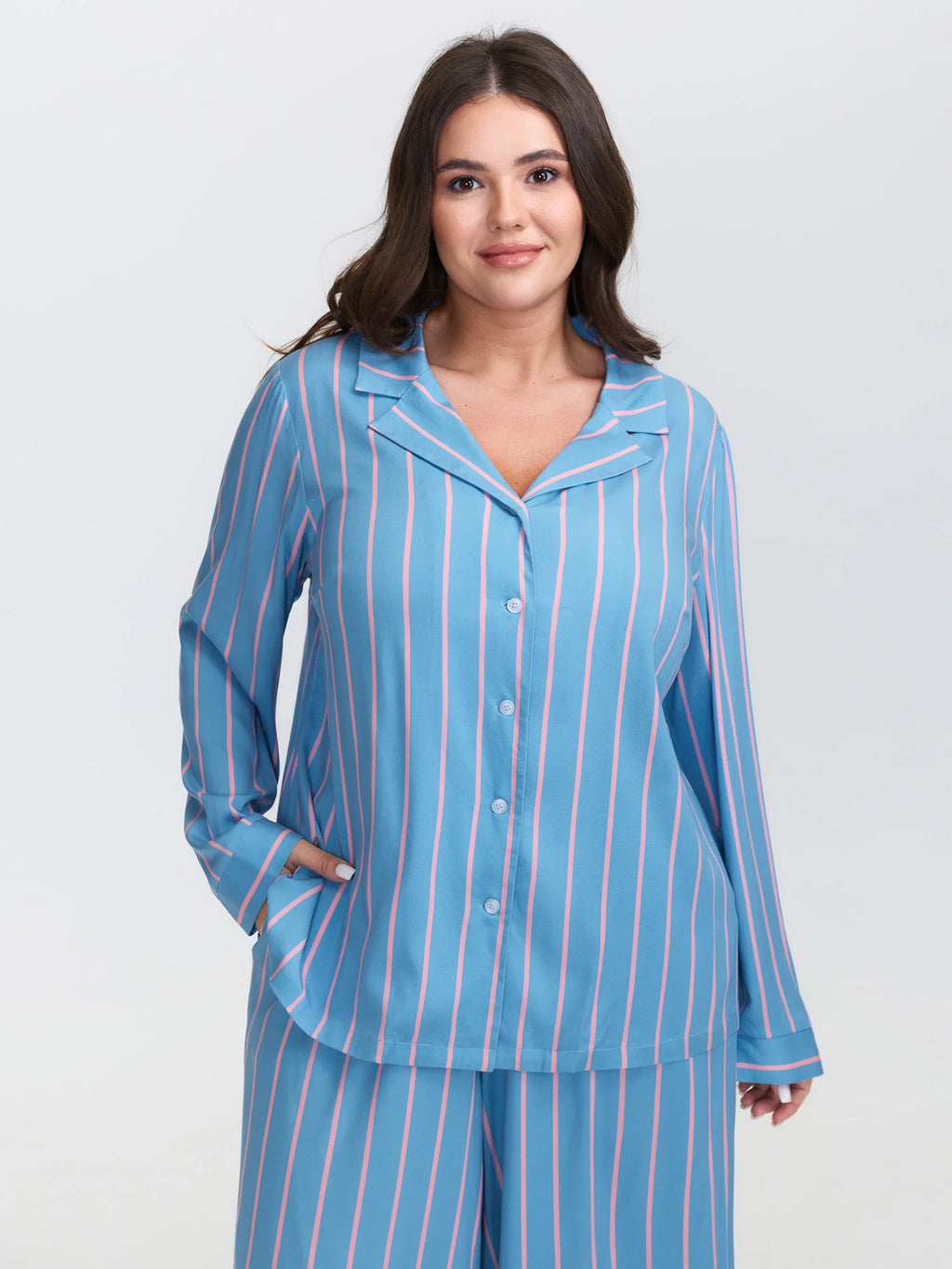 Stripe Print Pockets Sleepwear Set