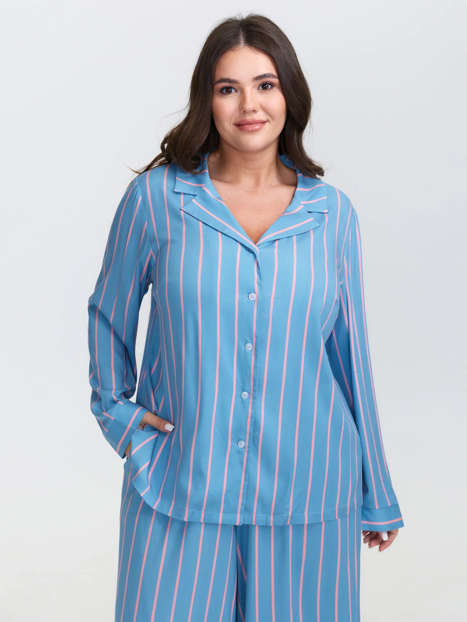 Stripe Print Pockets Sleepwear Set