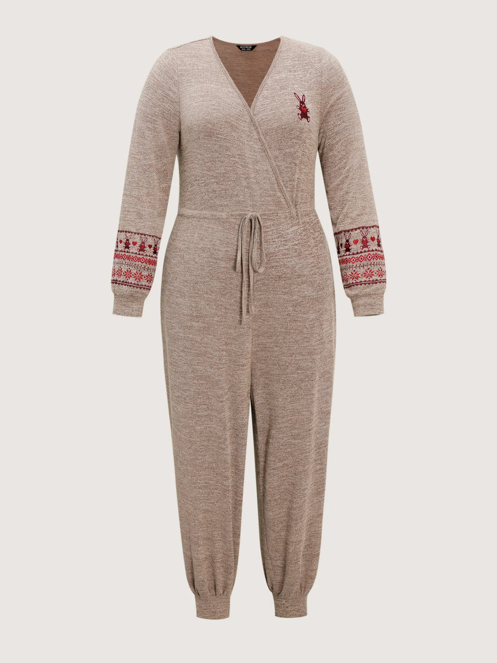 Stretchy Embroidery Pockets Drawstring Lounge Jumpsuit