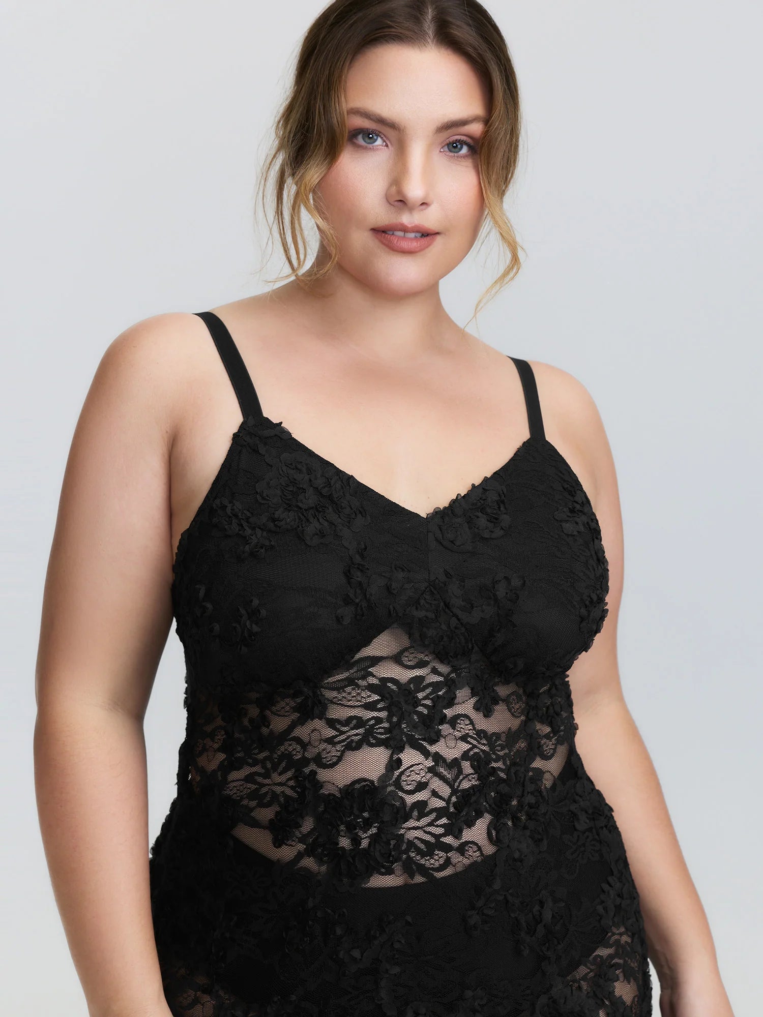 Sheer Floral Lace V-Neck Lounge Dress