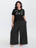 Cute Cat Polka Dots Print Sleepwear Set
