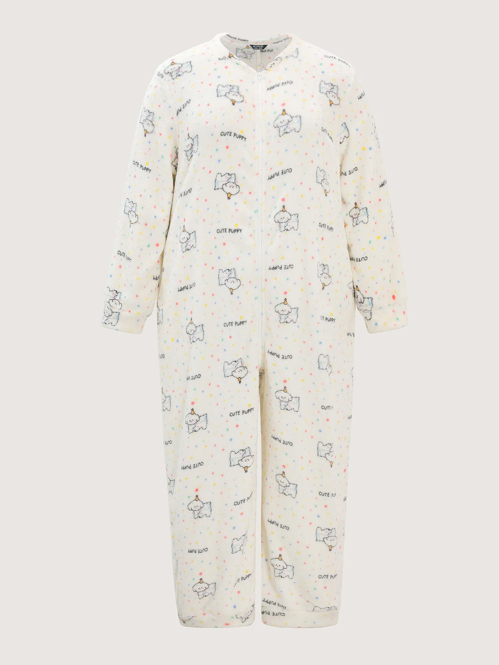 Cozy Puppy Print Zipper Front Lounge Jumpsuit