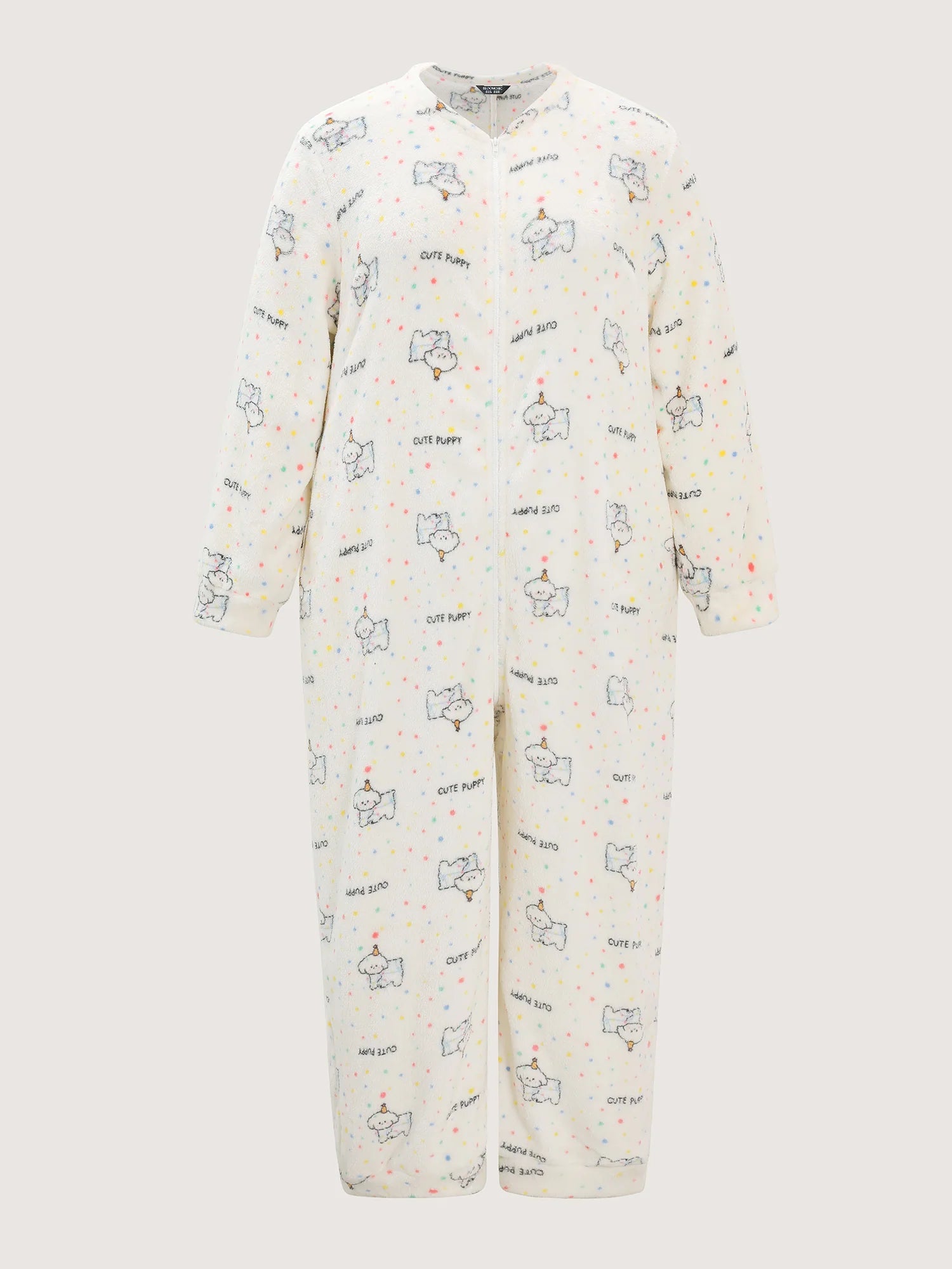 Cozy Puppy Print Zipper Front Lounge Jumpsuit
