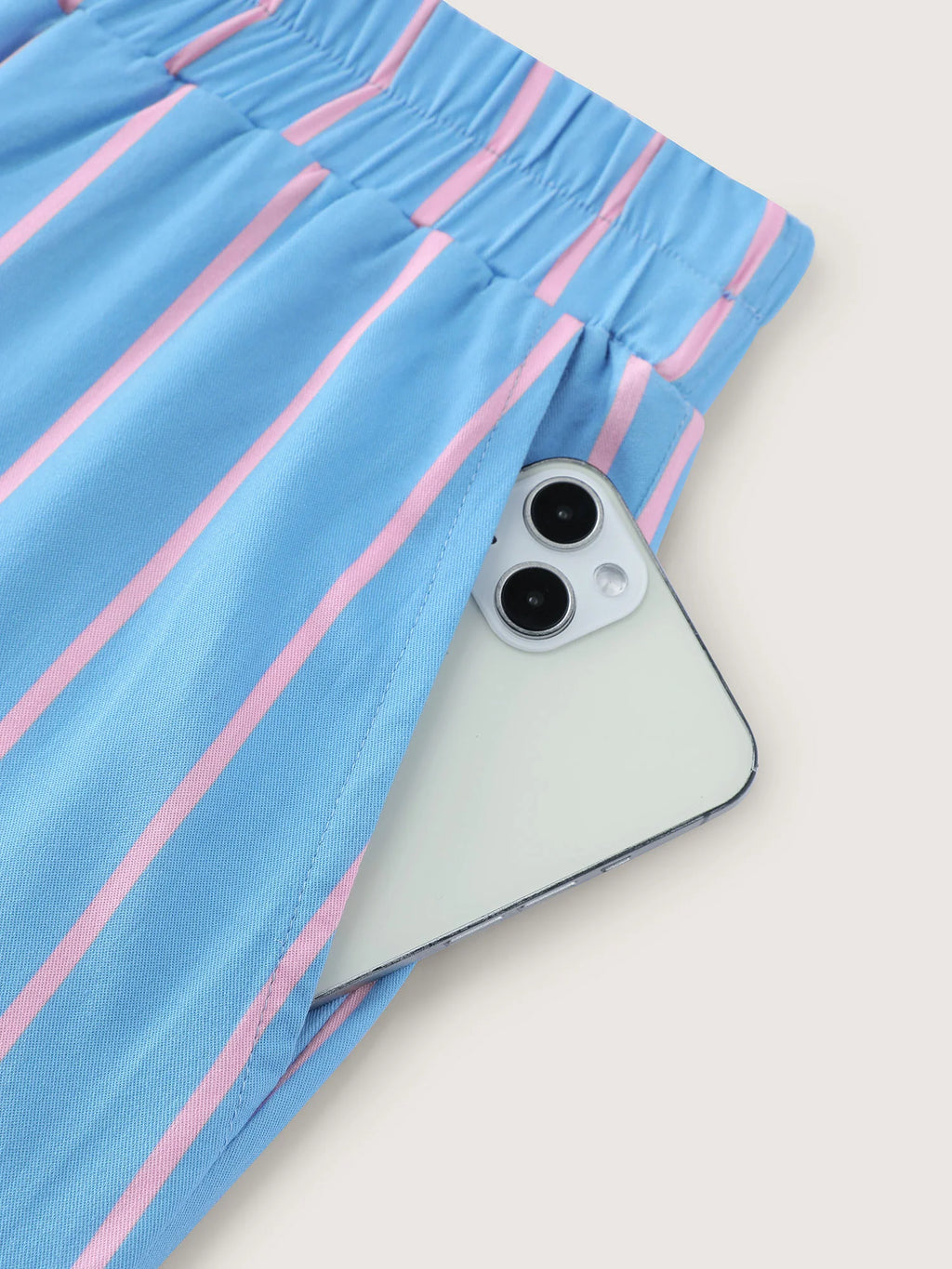 Stripe Print Pockets Sleepwear Set