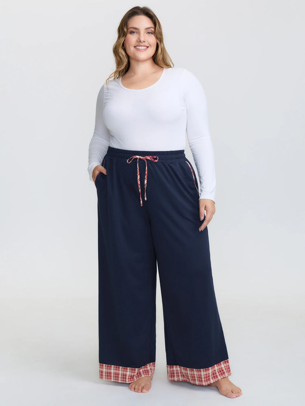 Gingham Edges Stretchy Drawstring Lounge Bottoms
