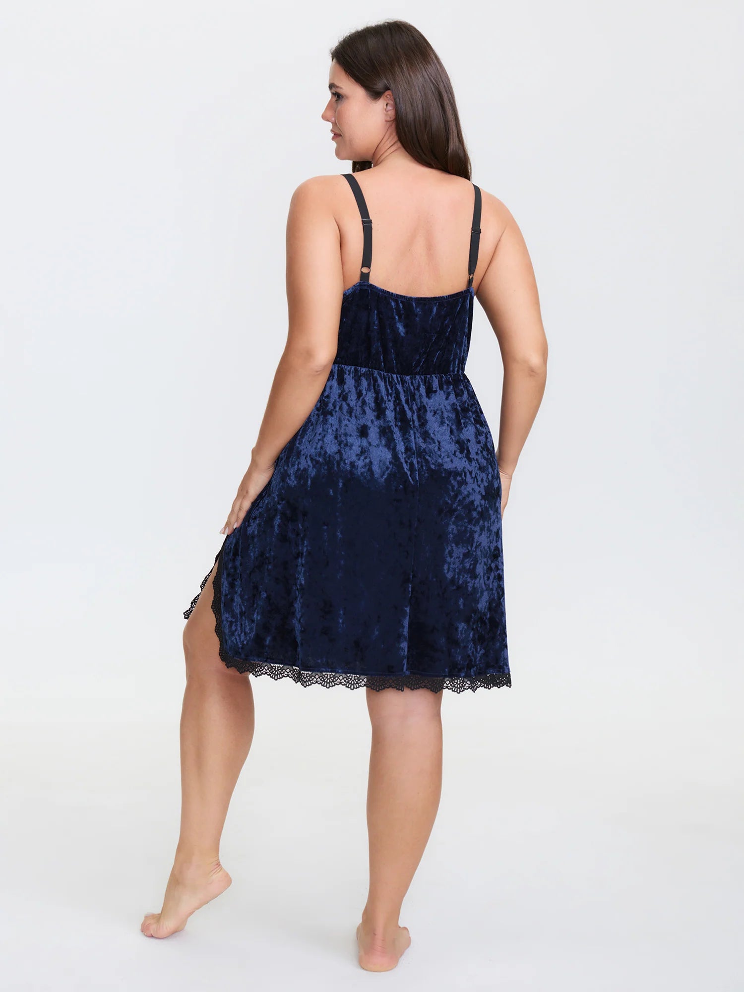 Velvet Lace Trim Adjustable Mini Sleep Dress