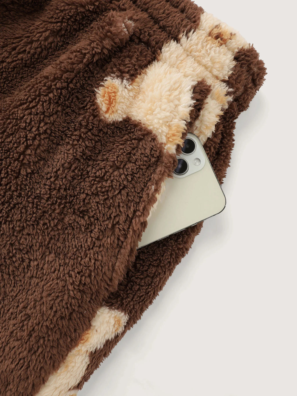 Plush Teddy Pattern Pockets Lounge Bottoms