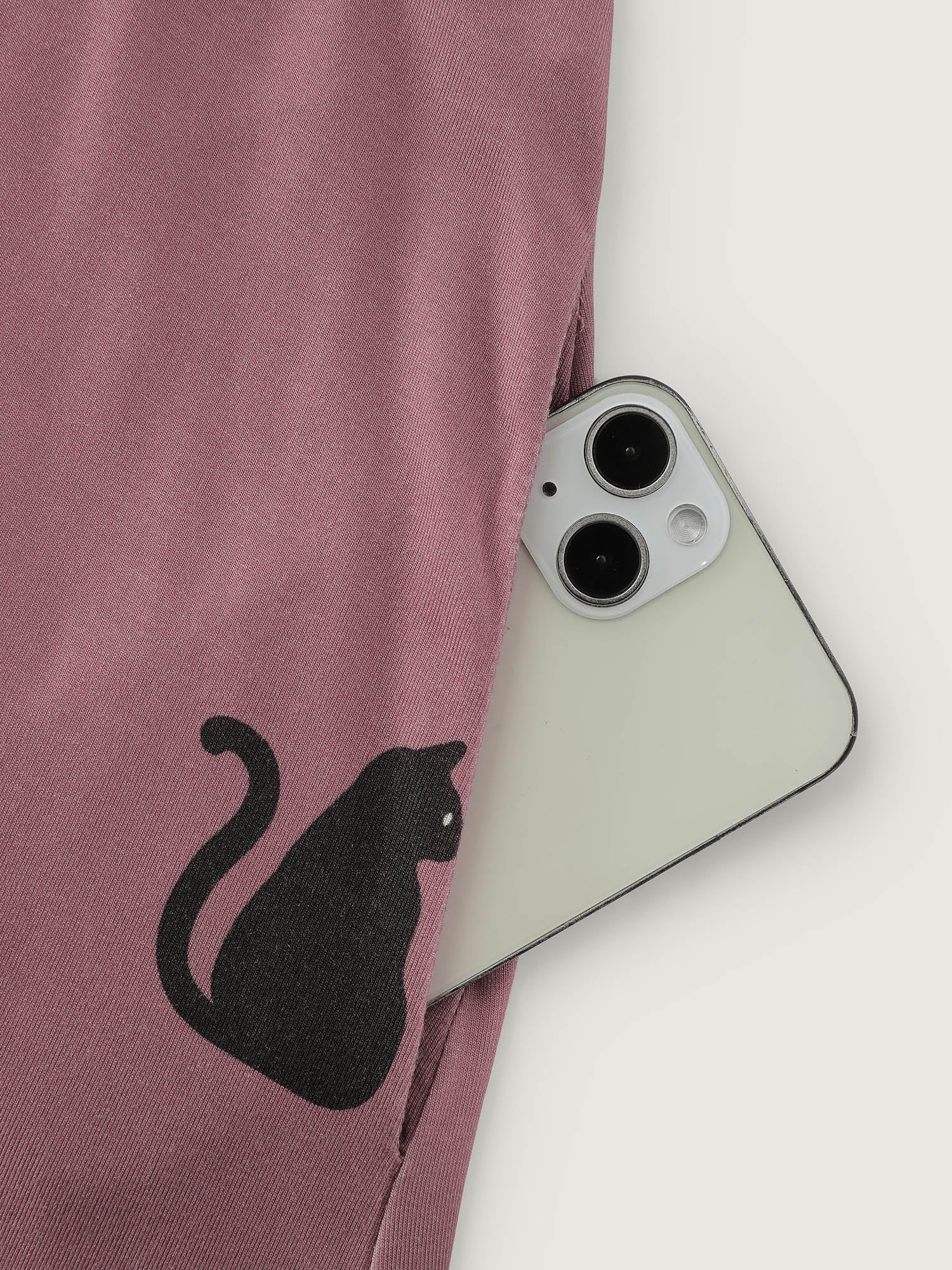 Stretchy Cat Print Round Neck Lounge Dress