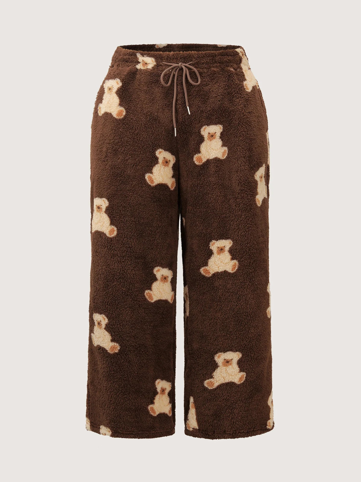 Plush Teddy Pattern Pockets Lounge Bottoms