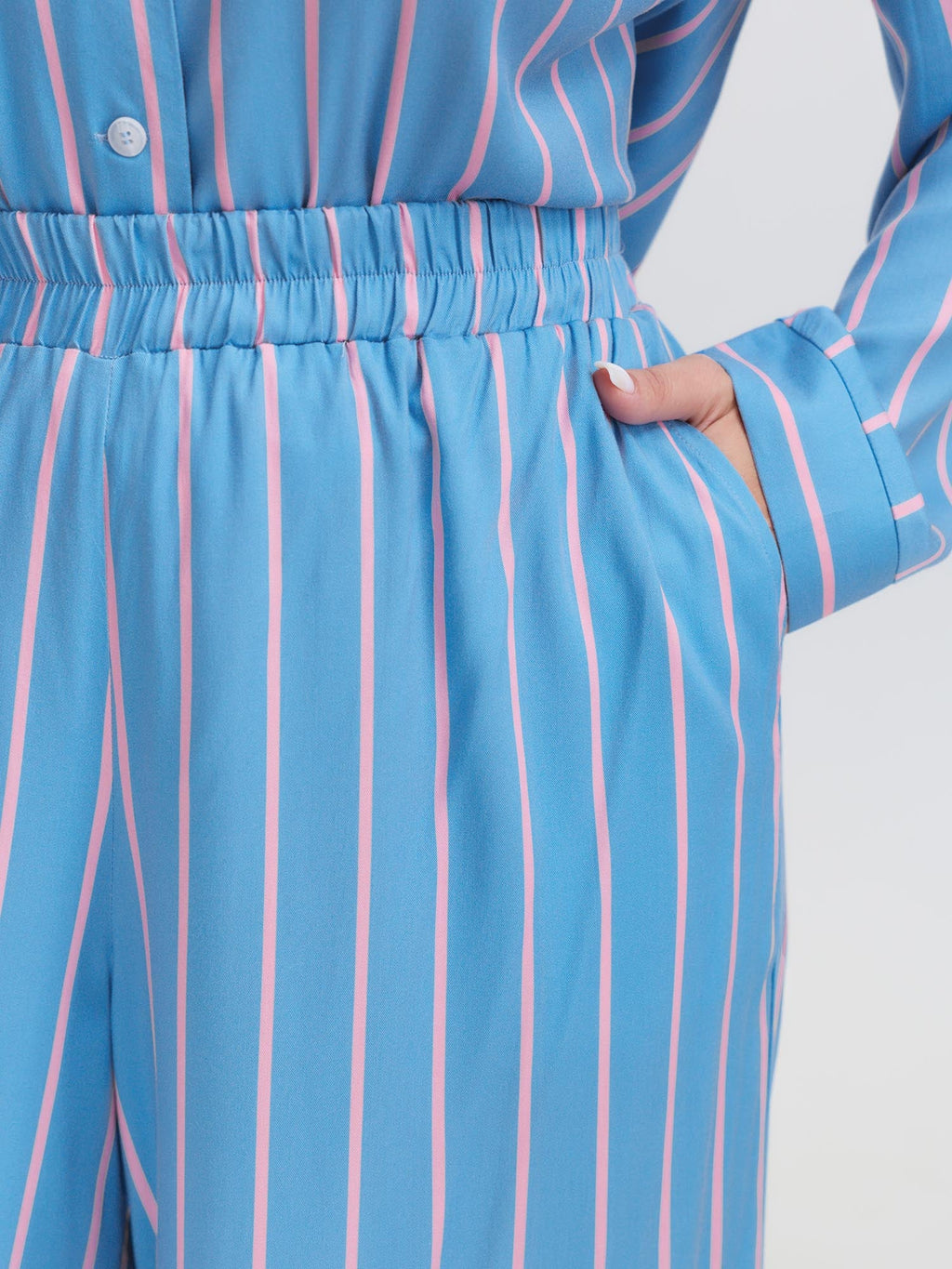 Stripe Print Pockets Sleepwear Set