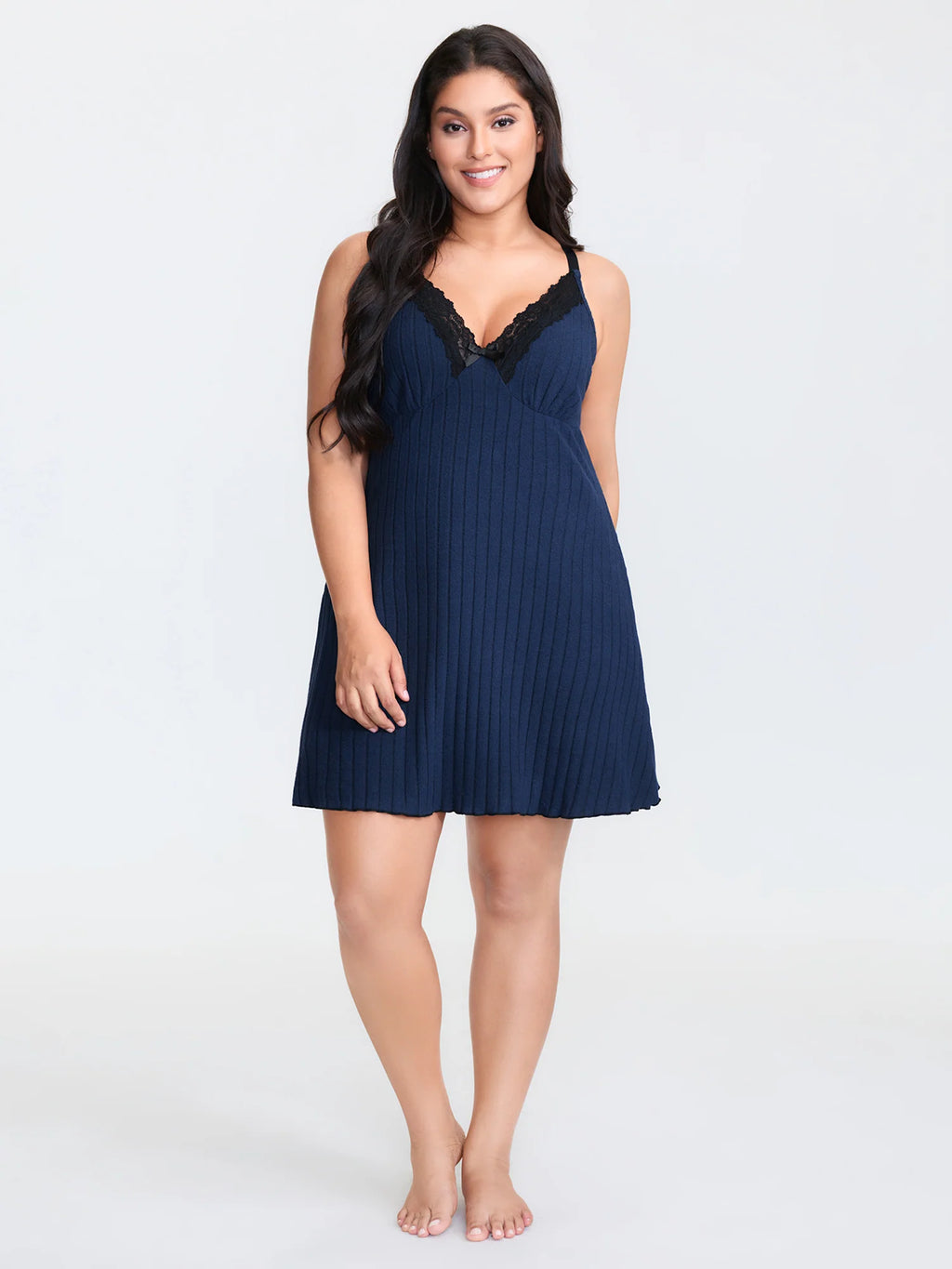 Night-In Lace Trim Crossover Strap Sleep Dress