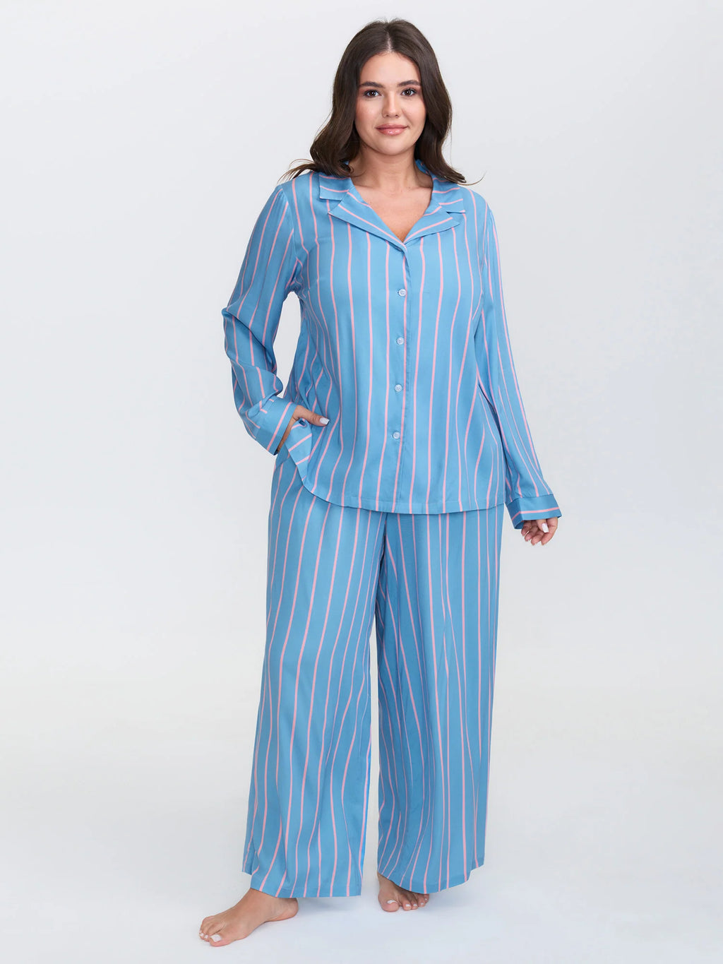 Stripe Print Pockets Sleepwear Set